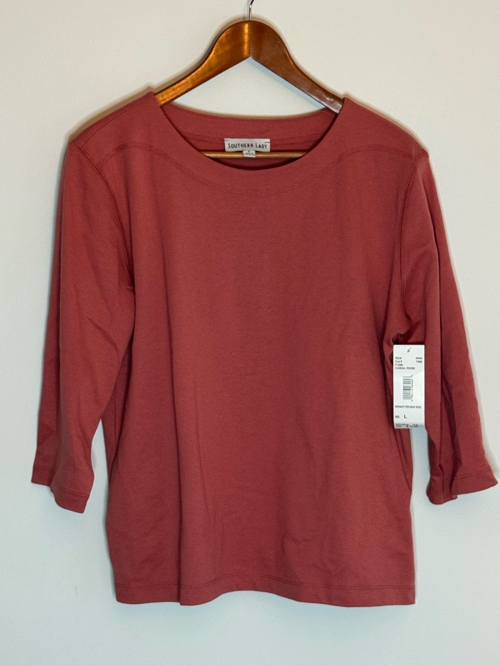 Southern Lady Rosewood Three-Quarter Sleeve Cotton Top